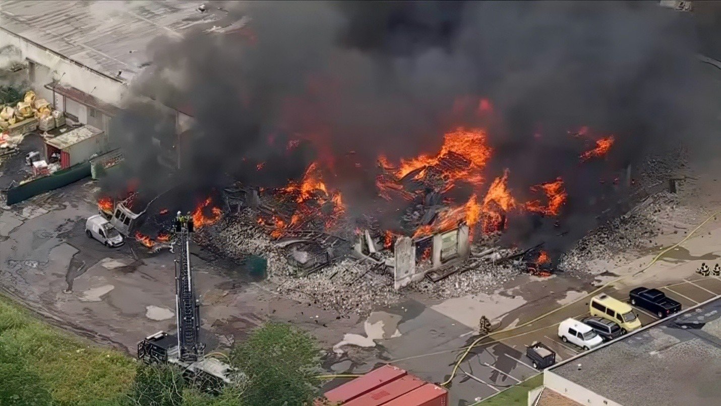 aerial view of the incident shows extensive structural collapse