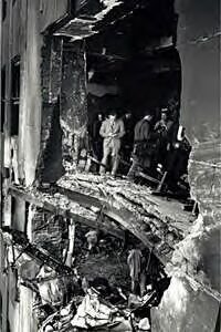 Interior structural damage inside the Empire State Building after the 1945 B-25 crash