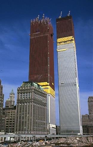 Twin Towers World Trade Center design during construction stages