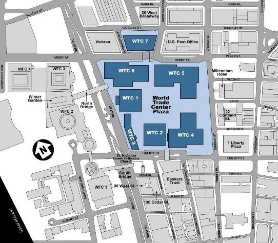 World Trade Center site map and surrounding streets