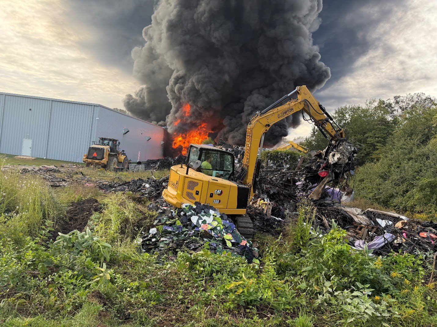 Extensive fire damage sustained at the South Haven plastics plant manufacturing facility.