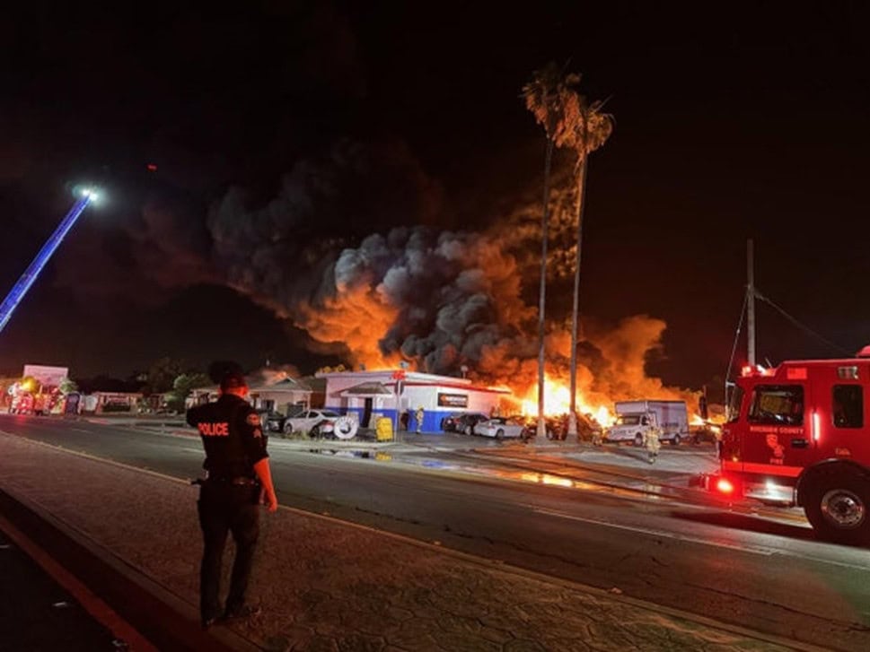 Fire Engulfs Menifee Tire Shop